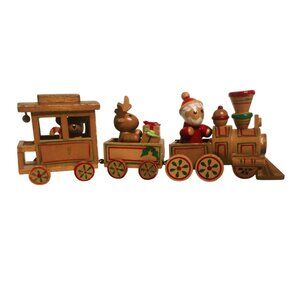R Dakin & Co Wooden Christmas Train Figurine With Santa Reindeer Vintage 1980s